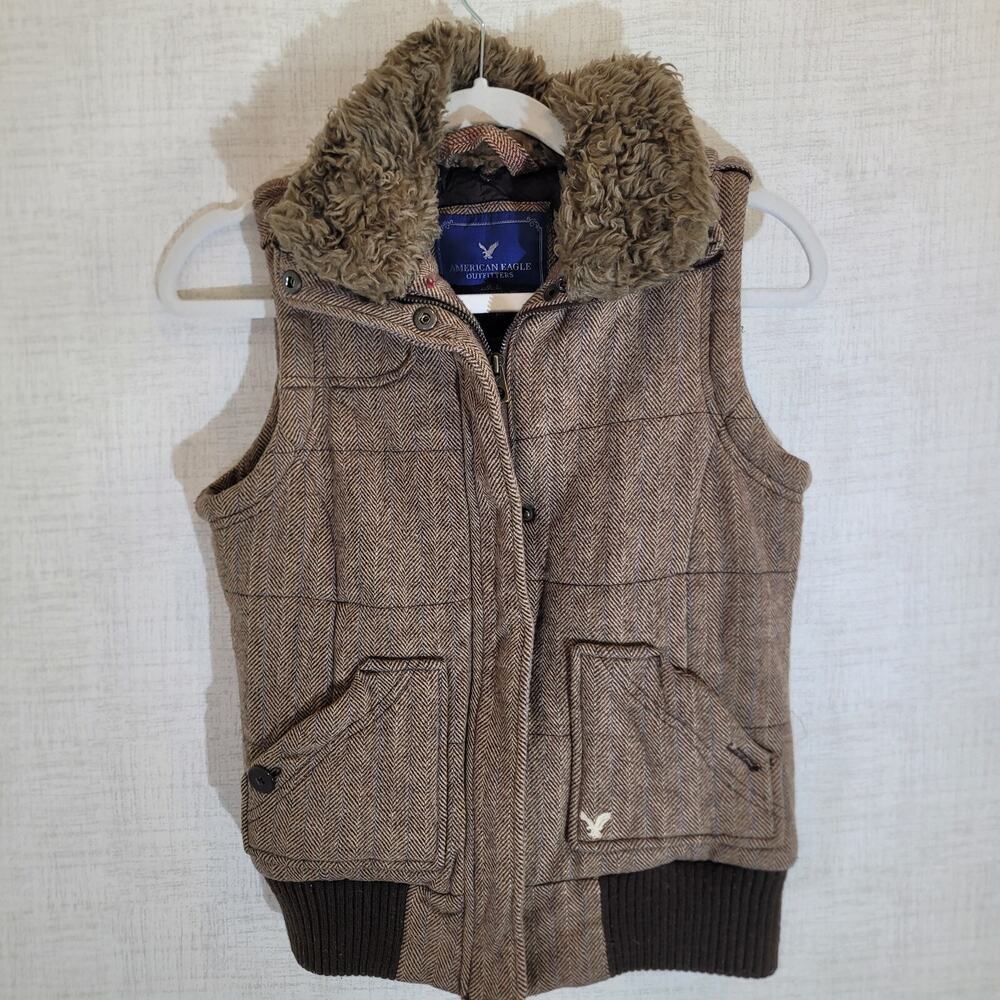 American Eagle Outfitters Tan Vest with Faux Fur